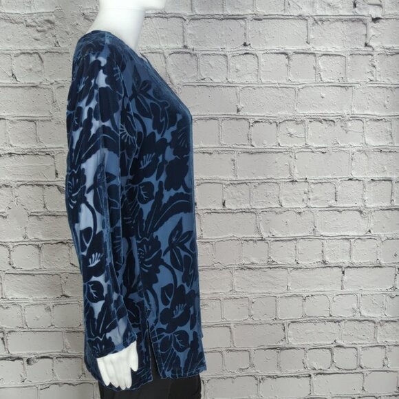 Silk Lore by Beth Terrell Navy Blue Velour/Silk Tunic, Women's Small - Picture 5 of 12